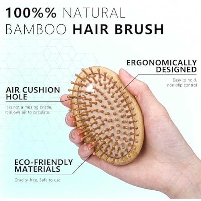 KWSLIN Natural Bamboo Hair Brush, Massaging Scalp, Detangling Hairbrush for Women Men Kids, Eco-friendly Natural Wooden for All Hair Types, No Handle Design, Round Wood Pins Anti-Static - Image 3